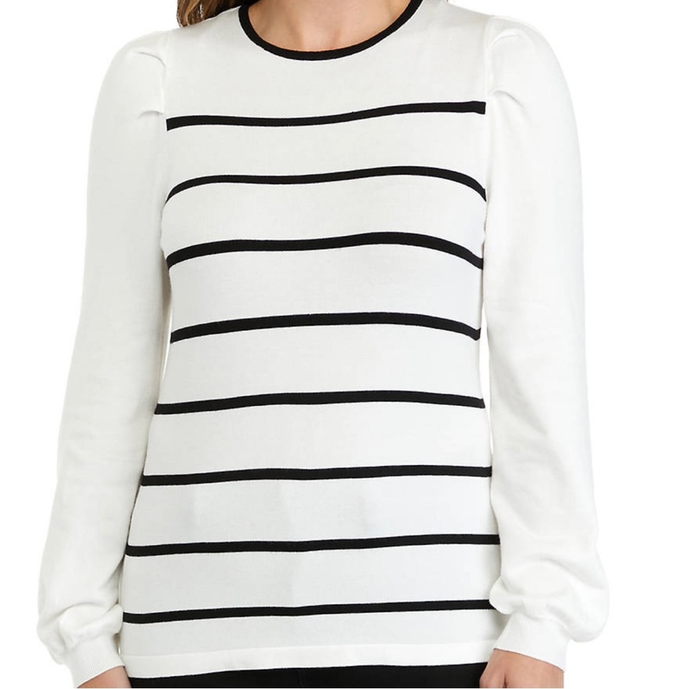 Anne Klein Women’s Puff Sleeve Striped Crew Neck Sweater Size M